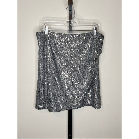 LOFT Silver Sequined Mini Skirt Women’s Size 12 NWT - Picture 1 of 7
